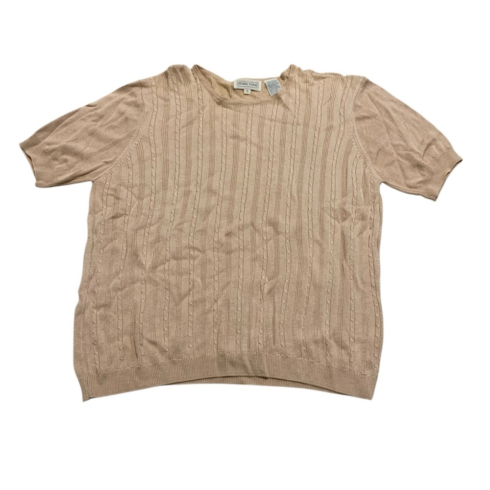 Vintage Jeanne Pierre Cable Knit Short Sleeve Sweater Beige Size S 80s